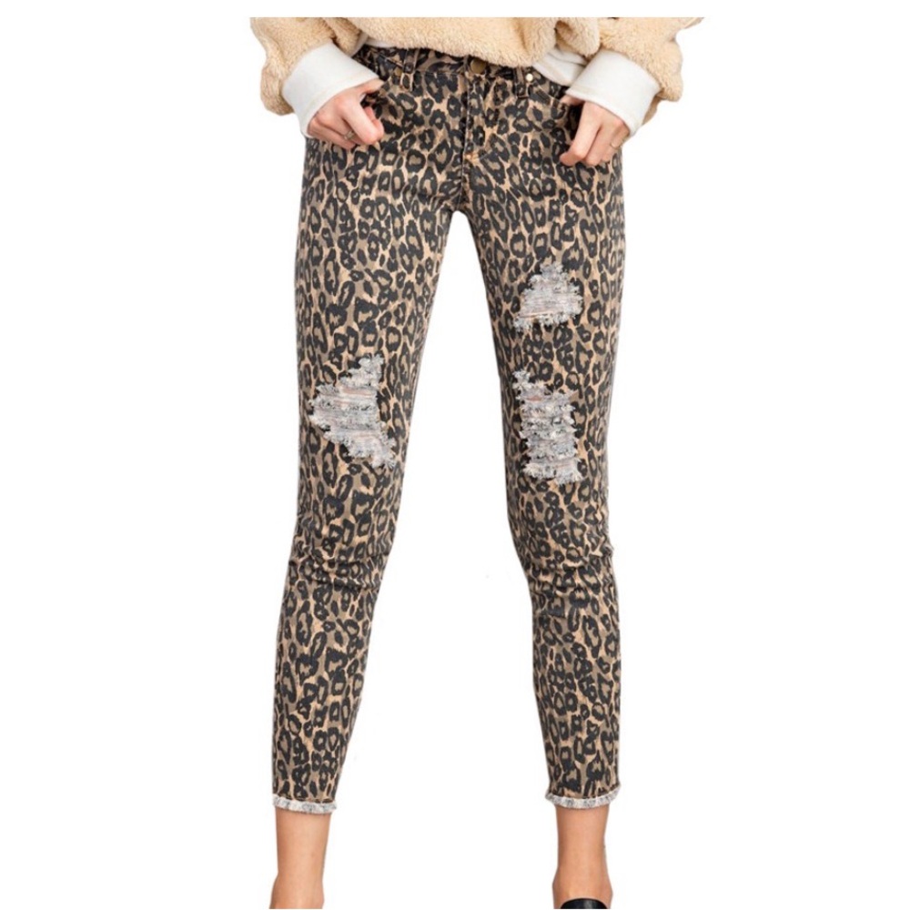 Easel Leopard Denim Stretch Jeans